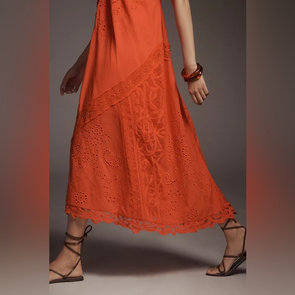 NWT! Anthropologie Orange Halter Cutwork Lace Dress 🐾 - Picture 3 of 6